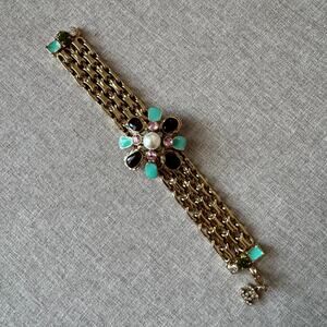 CHANEL Gold Plated Chainlink Gripiox Bracelet Pearl Gem Embellished CC Char